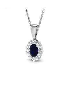 0.55ct SI2/G Oval cut Blue Sapphire Gemstone Pendant in 18k White Gold