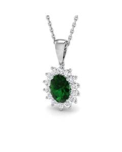 0.94ct SI2/G Oval cut Emerald Gemstone Pendant in 18k White Gold