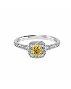 1.10ct SI1/FY Cushion Yellow Diamond Halo Shoulder Set Ring