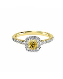 1.00ct VS2/FY Cushion Yellow Diamond Halo Shoulder Set