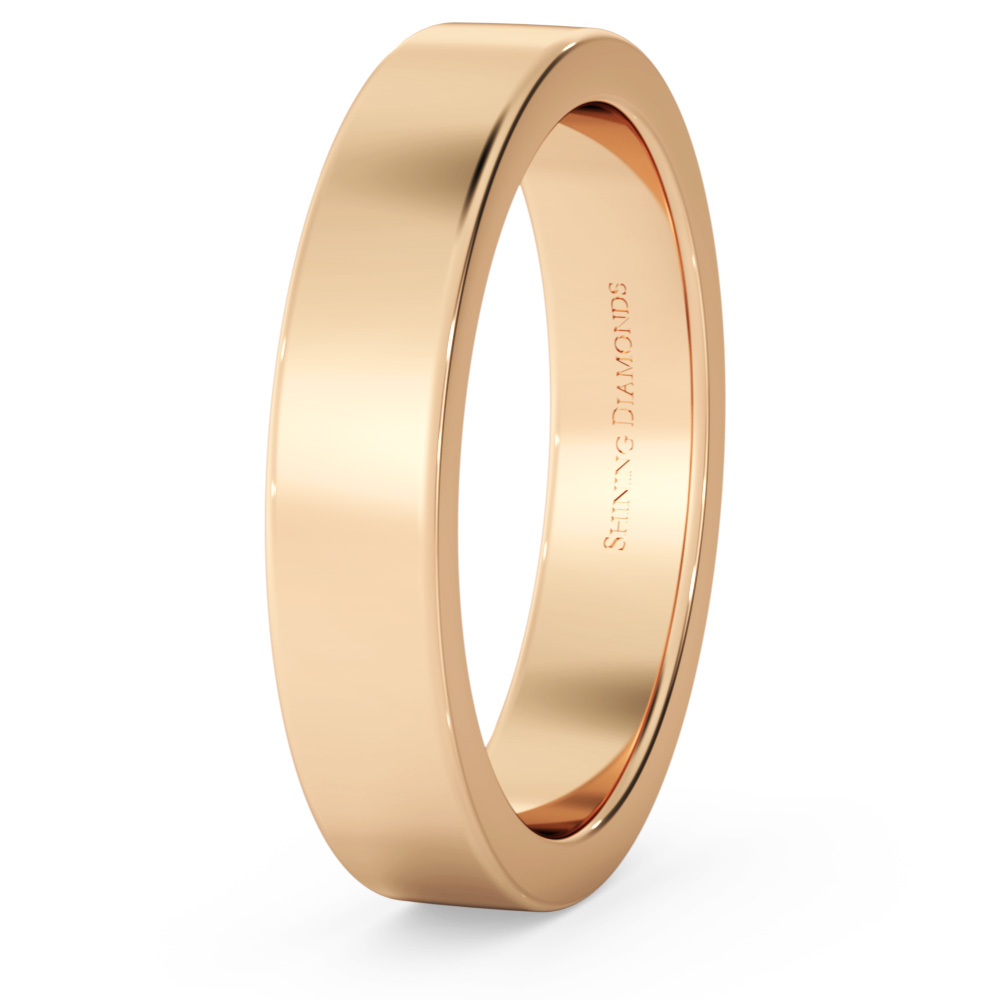 HWNA417 Flat Wedding Ring - 4mm width, Medium depth