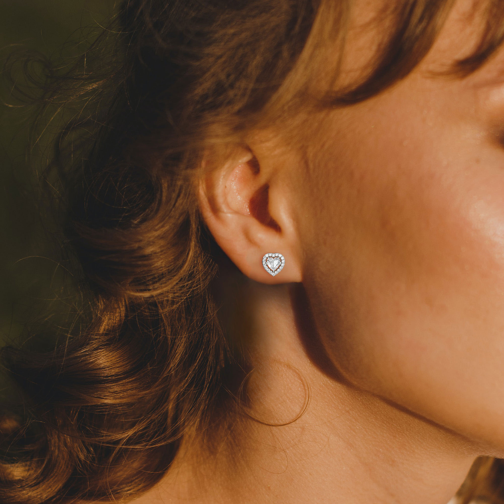 Heart Diamond Single Halo Earrings