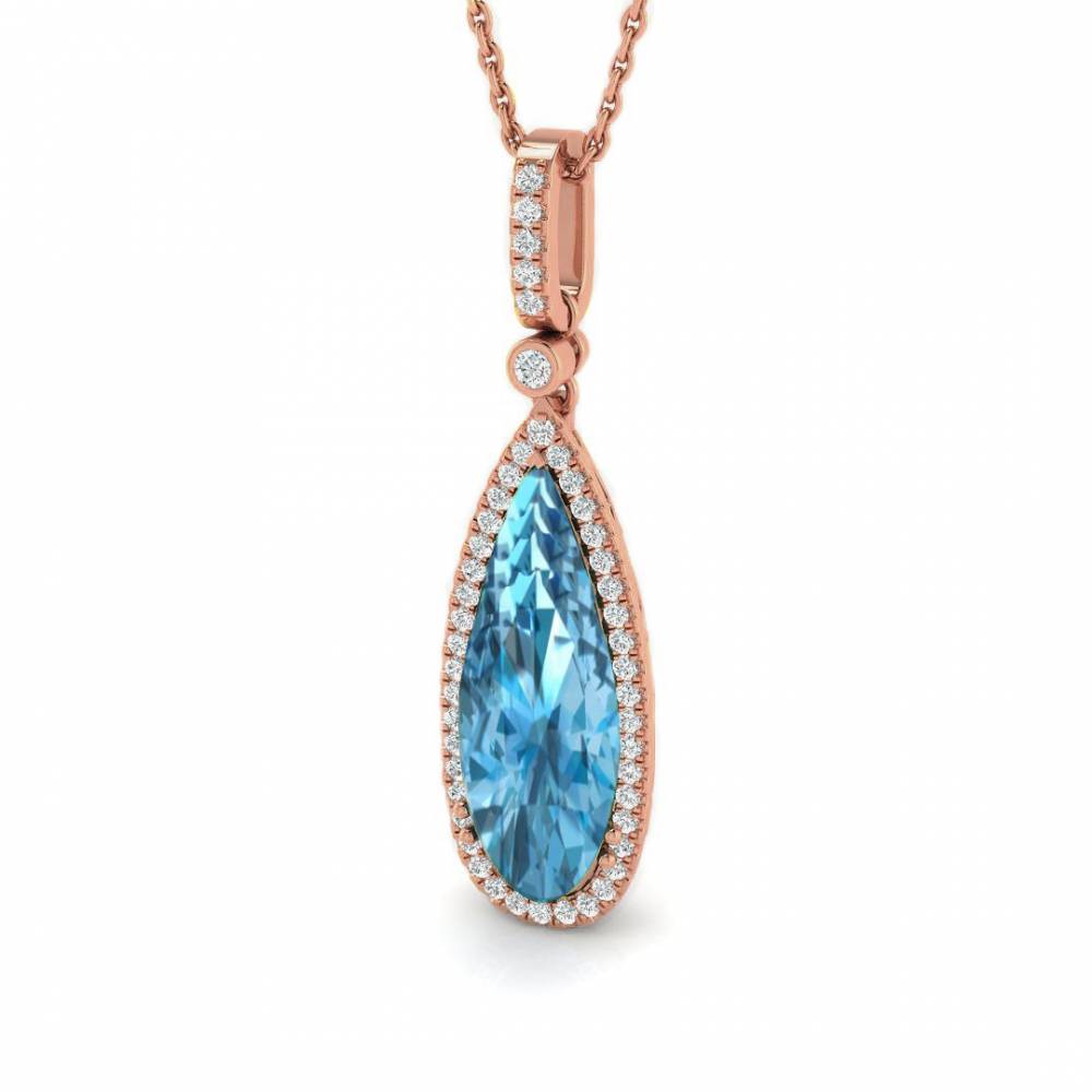Pear and Round/Blue Topaz Halo/Drop Pendant